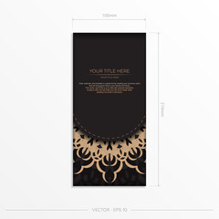 Invitation card template with vintage ornament. Stylish vector postcard design in black color with greek
