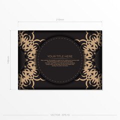 Invitation card template with vintage ornament. Stylish vector postcard design in black color with greek