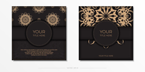 Fototapeta na wymiar Vector Invitation card template with vintage ornament. Stylish postcard design in black with greek