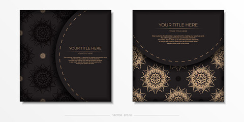 Vector preparation of invitation card with vintage ornament. Stylish Ready-to-Print Postcard Design in Black with Greek
