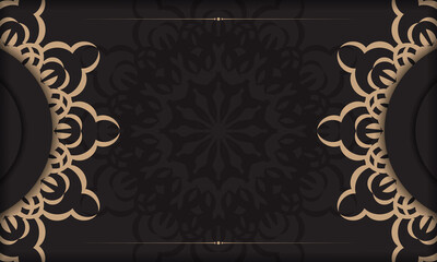 Invitation card design with luxurious patterns. Black template banner with Greek ornaments and place for your design.