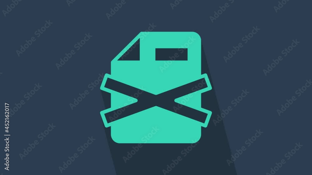 Poster turquoise delete file document icon isolated on blue background. rejected document icon. cross on pa