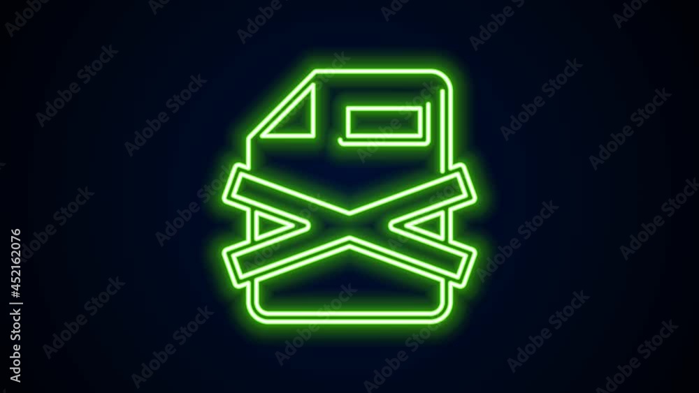 Aufkleber glowing neon line delete file document icon isolated on black background. rejected document icon. cr