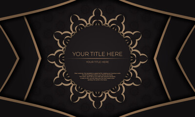 Invitation card design with luxurious ornaments. Black vector background with greek ornaments and place for your design.