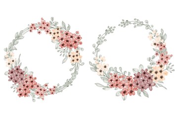 set of flower wreath with flower small and leaves