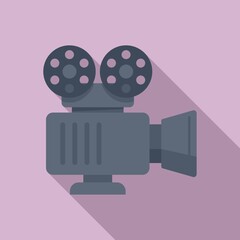 Old cinema camera icon flat vector. Film movie