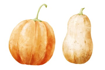 Set of pumpkins isolated on white background. Fall season illustration.