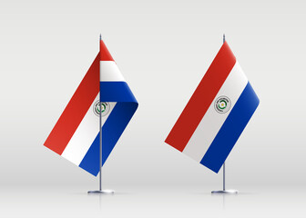 Paraguay flag state symbol isolated on background national banner. Greeting card National Independence Day of the Republic of Paraguay. Illustration banner with realistic state flag.