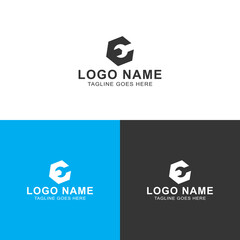 Engineering shape minimal E lettering logo design