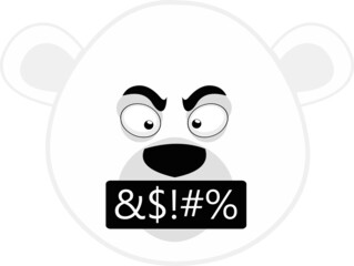 Vector emoticon illustration of the face of a cartoon polar bear with an angry and insulting expression