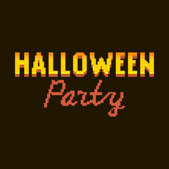 colorful simple flat pixel art illustration of cartoon golden and red gradient lettering inscription halloween party on a black background