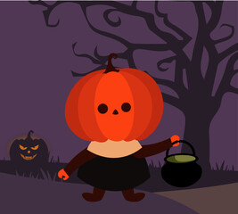 cute halloween pumpkin in jungle 