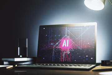 Creative artificial Intelligence symbol concept on modern computer monitor. 3D Rendering