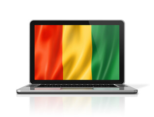 Guinean flag on laptop screen isolated on white. 3D illustration