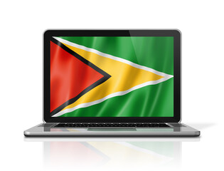 Guyanese flag on laptop screen isolated on white. 3D illustration
