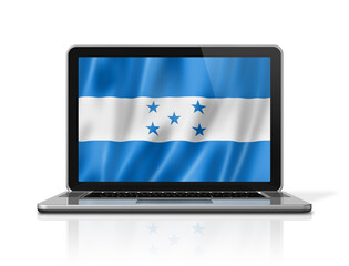 Honduras flag on laptop screen isolated on white. 3D illustration