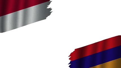 Armenia and Indonesia Flags Together, Wavy Fabric Texture Effect, Obsolete Torn Weathered, Crisis Concept, 3D Illustration