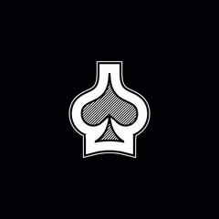 Poker playing card suit Spades outline shape single icon. Spades suit deck of playing cards used for ace in Las Vegas royal casino. Single icon illustration isolated on black. Drawing pic for tattoo.