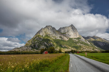Road in the beautiful island of Kjerringøy in the north of Norway. 