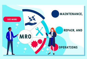 Vector website design template . MRO - Maintenance, Repair, and Operations acronym. business concept. illustration for website banner, marketing materials, business presentation, online advertising. - obrazy, fototapety, plakaty