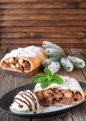 Apple strudel is a delicious puff pastry dessert with apples, nuts and raisins. Strudel is a traditional pastry of Austrian, German, Hungarian and Czech cuisine.

