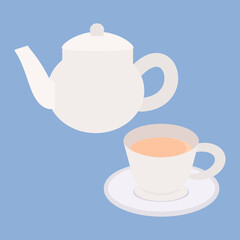 シンプルでかわいいティーポットとティーカップのセットのイラスト