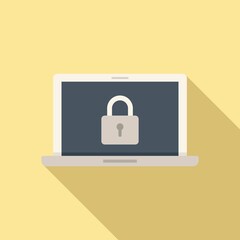 Secured laptop icon flat vector. Computer data
