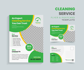 Cleaning service flyer and postcard template concept design