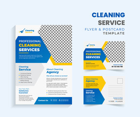 Cleaning service flyer and postcard template concept design
