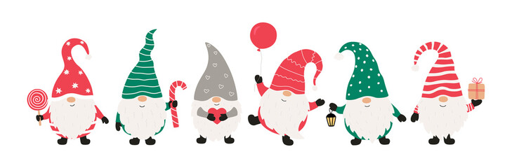 Christms gnomes collection isolated on white background. Vector