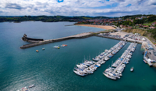 
aerial view of the port and beach of Luanco, Asturias. Spain