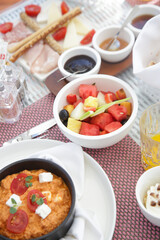 Breakfast in luxutry hotel with various delicious choices of food.	