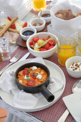 Breakfast in luxutry hotel with various delicious choices of food.	