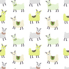 Obraz na płótnie Canvas Seamless pattern of multicolor pastel colored lamas. Perfect for scrapbooking, poster, textile and prints. Hand drawn illustration for decor and design.