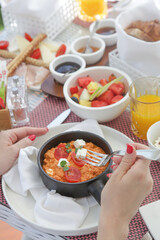 Breakfast in luxutry hotel with various delicious choices of food.	