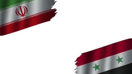 Syria and Iran Flags, Obsolete Torn Weathered, Crisis Concept, 3D Illustration