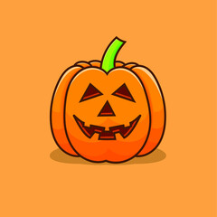 Pumpkin halloween vector illustration with orange background. pumpkins design element for poster, banner, web icon, symbol, mascot