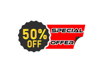 50 percent off discount label and sale banner