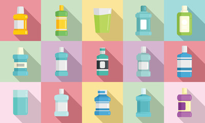 Mouthwash icons set flat vector. Health care