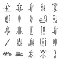 Obraz premium Sup surfing icons set outline vector. Surf board