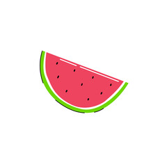 Watermelon slice. Summer beach fruits. Pink red pulp. Stock vector illustration on a white background.
