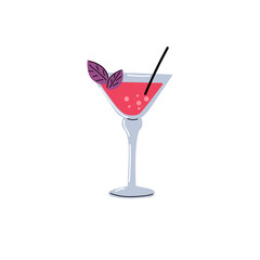 Alcoholic and non-alcoholic summer cocktails and drinks in a glass with mint leaves. Lemonade, soda, syrup and a straw. Stock vector illustration on a white background.
