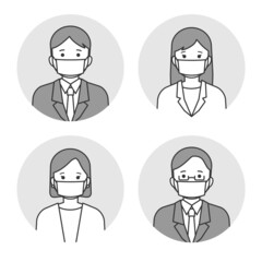 マスクをつけるビジネスパーソンのイラスト