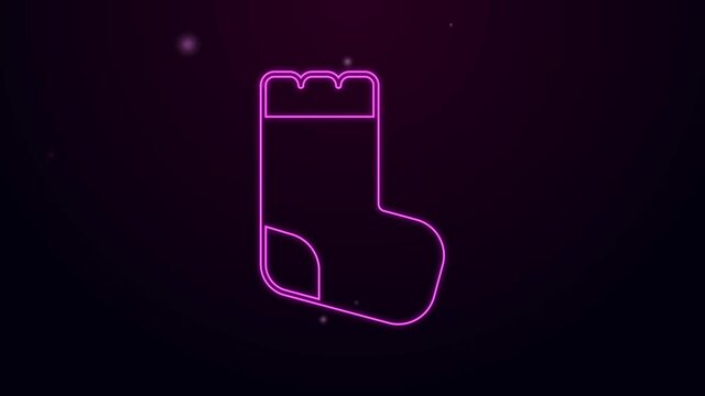 Glowing neon line Baby socks clothes icon isolated on black background. 4K Video motion graphic animation
