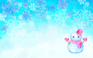 手描きの雪の結晶と雪だるま