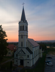 Catholic church dedicated to Saint Elijah the Prophet in Bosanski Brod during beautiful sunset