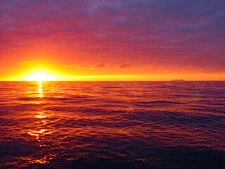 Wolf Island (Wenman Island), Galapagos, view at sunset from a boat crossing the Pacific Ocean (authentic colors, no filtration)
