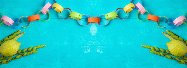 Jewish holiday Sukkot celebration background with copy space
