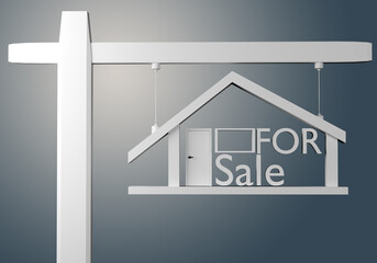 For sale sign. For sale sign on abstract dark background. Exposing real estate selling. Stylish rack for sale. Concept - rendering of real estate services. Rack design about selling. 3d illustration