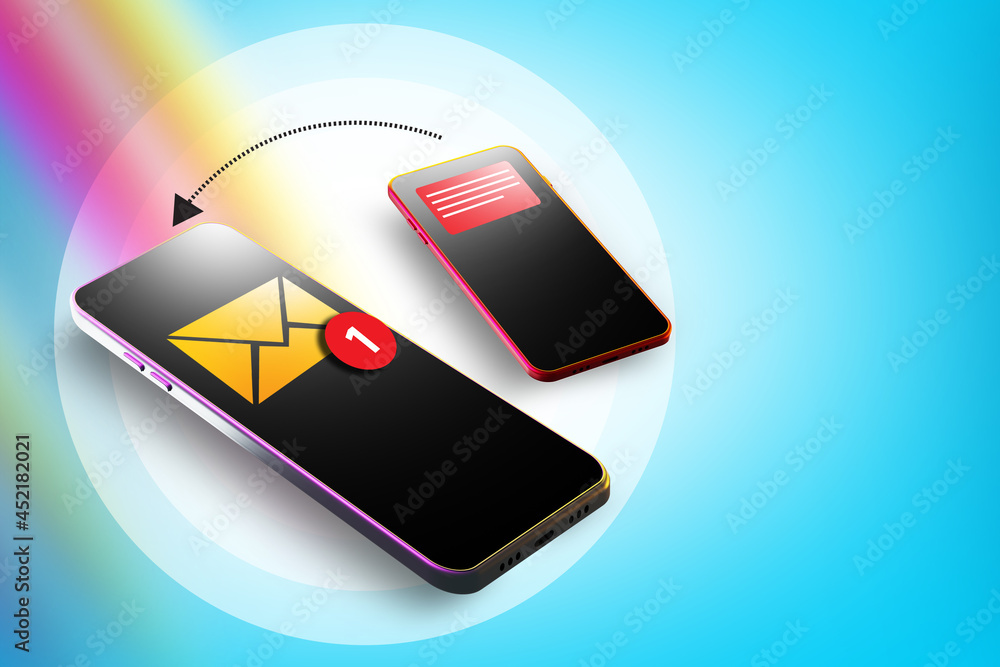 Poster mobile messenger. chat app template. social network application concept. mock up by smartphone with 